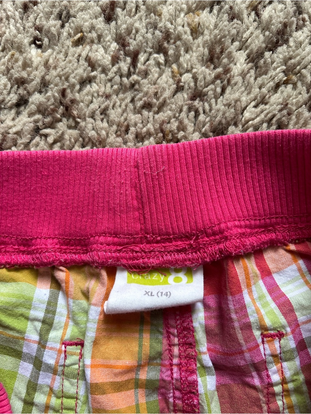 🆕Crazy 8 Girls Plaid Drawstring Shorts in Pink, Green & Orange - Picture 3 of 5